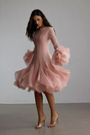 Campbell | Long Sleeve Mini Dress – Ruffle Cuffs Button Front Flared Hem