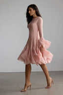 Campbell | Long Sleeve Mini Dress – Ruffle Cuffs Button Front Flared Hem