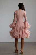 Campbell | Long Sleeve Mini Dress – Ruffle Cuffs Button Front Flared Hem