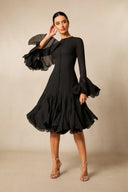 Campbell | Long Sleeve Mini Dress – Ruffle Cuffs Button Front Flared Hem