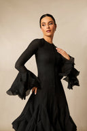 Campbell | Long Sleeve Mini Dress – Ruffle Cuffs Button Front Flared Hem