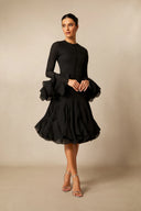 Campbell | Long Sleeve Mini Dress – Ruffle Cuffs Button Front Flared Hem
