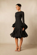Campbell | Long Sleeve Mini Dress – Ruffle Cuffs Button Front Flared Hem