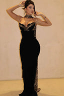Camryn | Leopard Print Halter Neck Maxi – Sweetheart Bodycon Evening Dress