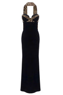 Camryn | Leopard Print Halter Neck Maxi – Sweetheart Bodycon Evening Dress