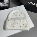Candace | Rhinestone Knit Beanie – Winter Ribbed Foldover Cuff Crystal Studs