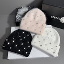 Candace | Rhinestone Knit Beanie – Winter Ribbed Foldover Cuff Crystal Studs