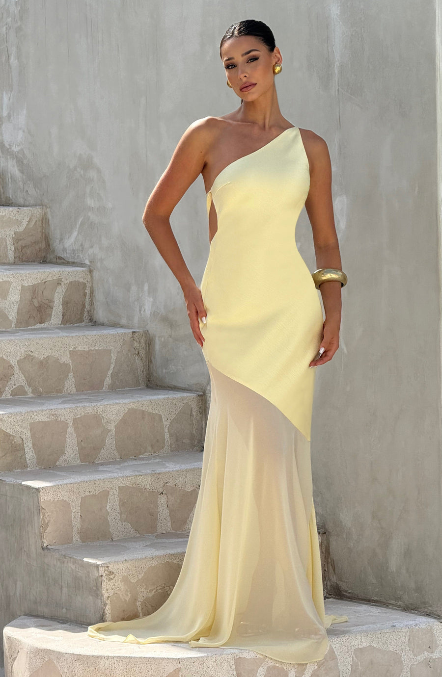 Caprice | One Shoulder Maxi – Backless Bow Tie Fishtail Wedding Guest Dress