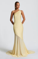 Caprice | One Shoulder Maxi – Backless Bow Tie Fishtail Wedding Guest Dress