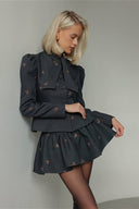 Carissa | Bow Print Two Piece Set – High Neck Long Sleeve Flared Mini Skirt