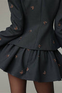 Carissa | Bow Print Two Piece Set – High Neck Long Sleeve Flared Mini Skirt
