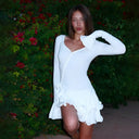 Carolina | Ruffle Mini Dress – Party Sweetheart Neck Long Flared Sleeve