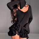 Carolina | Ruffle Mini Dress – Party Sweetheart Neck Long Flared Sleeve