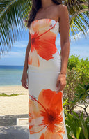 Caroline | Strapless Floral Maxi Dress – Ruched Bodycon Summer Vacation Party