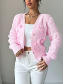 Carys | Bow Detail Cable Knit Cardigan – Casual V Neck Long Sleeve Flared Cuff