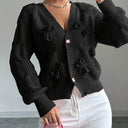 Carys | Bow Detail Cable Knit Cardigan – Casual V Neck Long Sleeve Flared Cuff