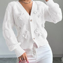 Carys | Bow Detail Cable Knit Cardigan – Casual V Neck Long Sleeve Flared Cuff