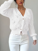 Carys | Bow Detail Cable Knit Cardigan – Casual V Neck Long Sleeve Flared Cuff