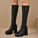 Catalina | Knee High Platform Boots – Square Toe Tall Block Heel Plain Upper