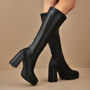 Catalina | Knee High Platform Boots – Square Toe Tall Block Heel Plain Upper
