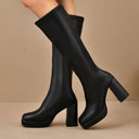 Catalina | Knee High Platform Boots – Square Toe Tall Block Heel Plain Upper