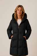 Cecilia | Long Quilted Puffer Coat – Winter Hooded Zip Front Side Pockets