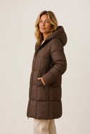 Cecilia | Long Quilted Puffer Coat – Winter Hooded Zip Front Side Pockets