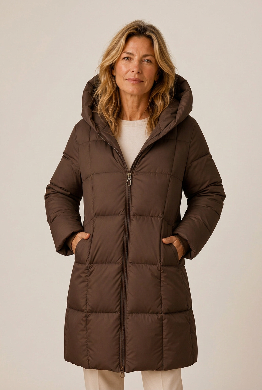 Cecilia | Long Quilted Puffer Coat – Winter Hooded Zip Front Side Pockets