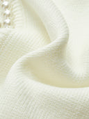 Cecily | Pearl Trim Knit Cardigan – Open Front Long Sleeve Frayed Hem Casual