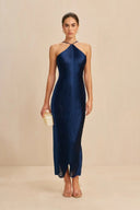Celestine | Fringe Solid Maxi Dress – Evening Criss Cross Halter Open Back
