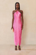 Celestine | Fringe Solid Maxi Dress – Evening Criss Cross Halter Open Back