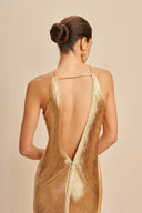 Celestine | Fringe Solid Maxi Dress – Evening Criss Cross Halter Open Back