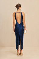 Celestine | Fringe Solid Maxi Dress – Evening Criss Cross Halter Open Back