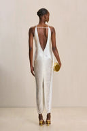 Celestine | Fringe Solid Maxi Dress – Evening Criss Cross Halter Open Back