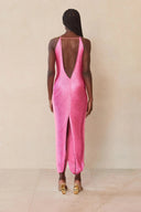 Celestine | Fringe Solid Maxi Dress – Evening Criss Cross Halter Open Back