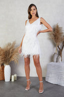 Celine | Sequin Fringe Mini – V Neck Sleeveless Tassel Hem Party Evening Dress