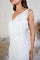 Celine | Sequin Fringe Mini – V Neck Sleeveless Tassel Hem Party Evening Dress