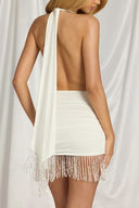 Charlee | Beaded Fringe Mini Dress – Evening Halter Neck Plunge Open Back