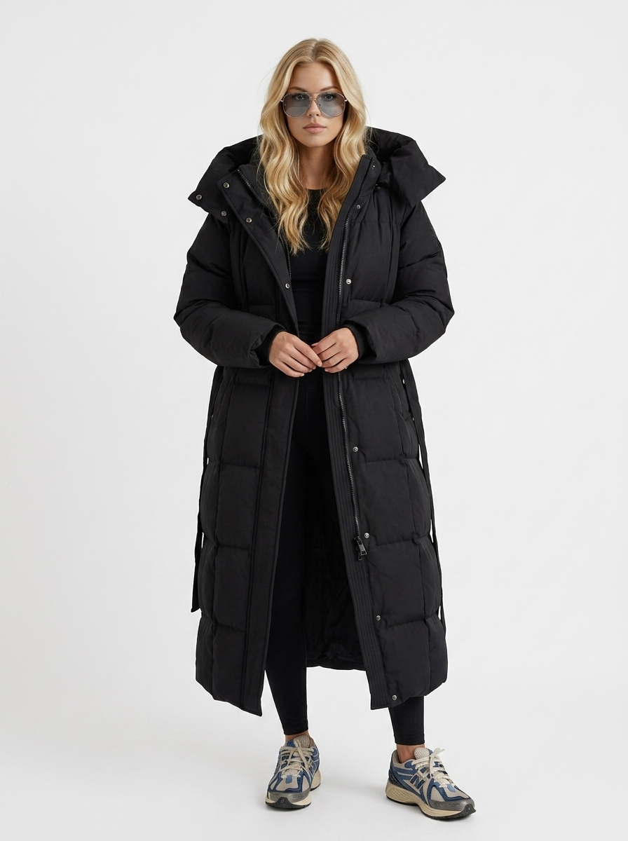 Charmaine | Long Quilted Puffer Coat – Winter Hooded Zip Front Side Pockets