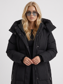 Charmaine | Long Quilted Puffer Coat – Winter Hooded Zip Front Side Pockets