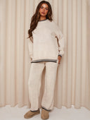 Chaya | Contrast Trim Knit Set – Casual Crew Neck Long Sleeve Wide Leg Pants
