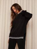 Chaya | Contrast Trim Knit Set – Casual Crew Neck Long Sleeve Wide Leg Pants