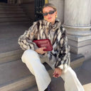 Chelsea | Animal Print Coat – High Collar Long Sleeve Outerwear