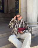 Chelsea | Animal Print Coat – High Collar Long Sleeve Outerwear