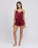 Cheryl | Satin Pajama Set – Sleepwear V Neck Spaghetti Straps Ruffle Shorts