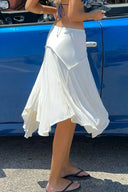 Cheyenne | Solid Midi Skirt – Summer Low Rise Asymmetric Hem Side Tie