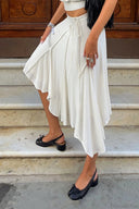 Cheyenne | Solid Midi Skirt – Summer Low Rise Asymmetric Hem Side Tie