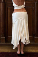 Cheyenne | Solid Midi Skirt – Summer Low Rise Asymmetric Hem Side Tie