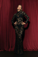Chloe | Floral Lace Maxi Dress – Evening High Neck Sheer Long Sleeve