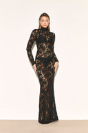 Chloe | Floral Lace Maxi Dress – Evening High Neck Sheer Long Sleeve